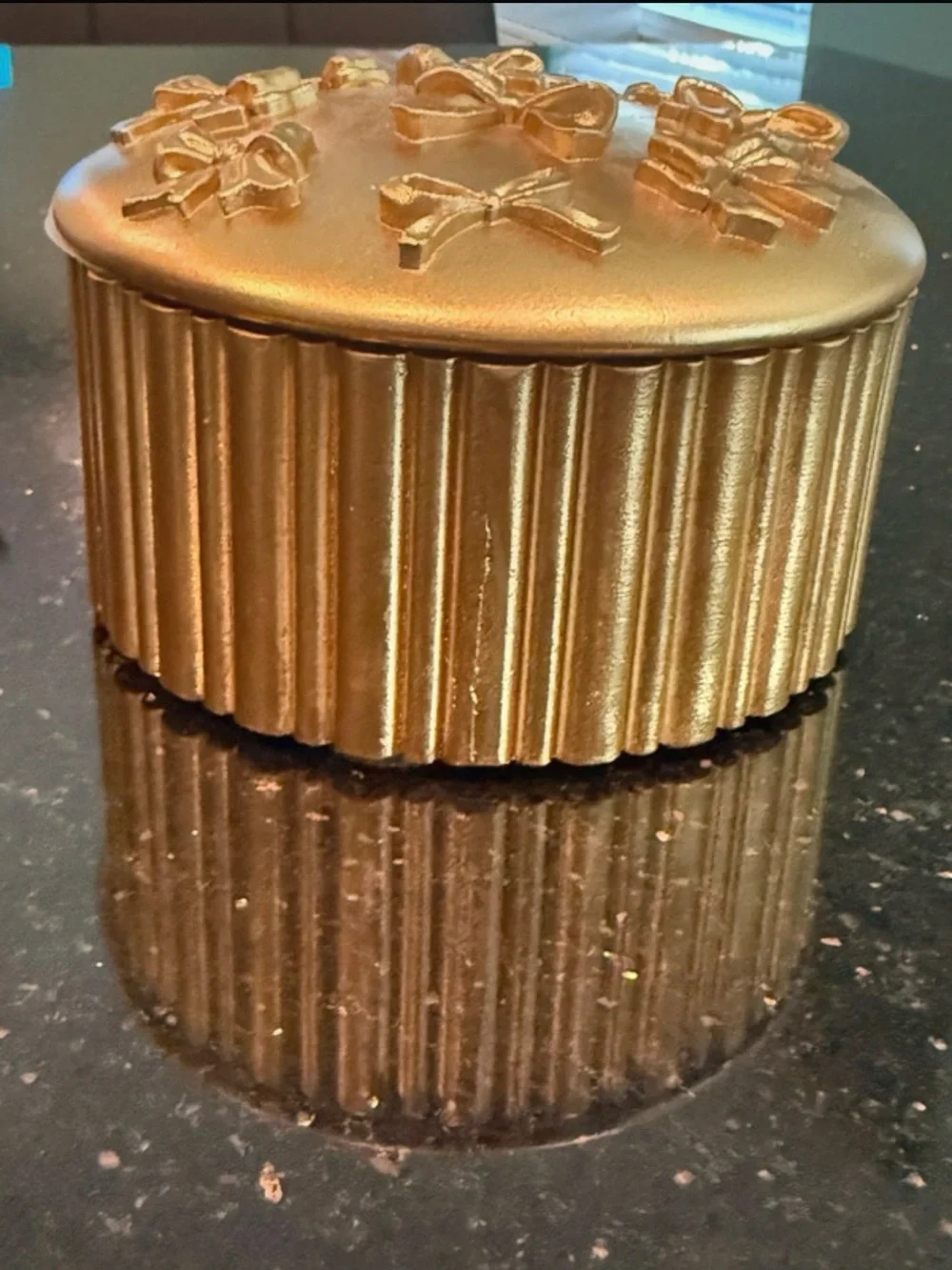 Gold Bow Embossed Round Trinket Box